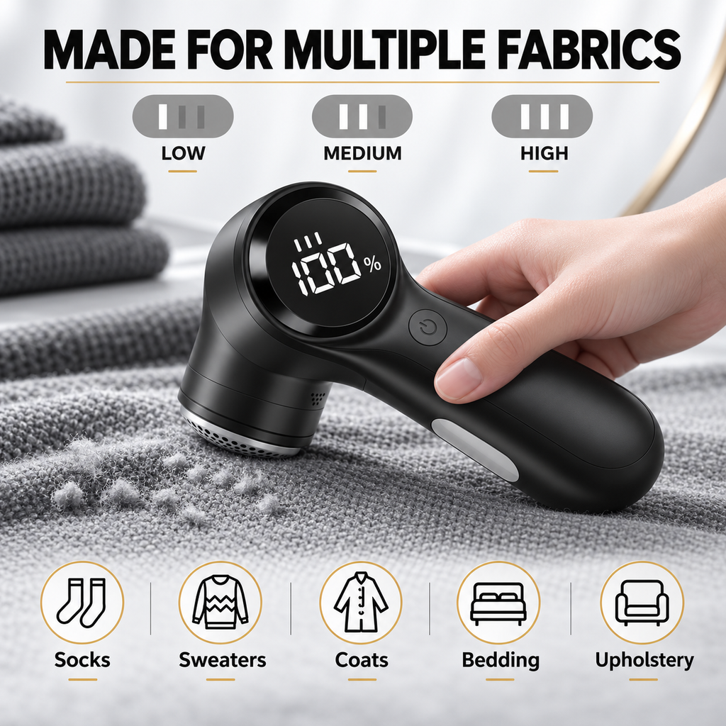 Fabric shaver with three speed settings for multiple fabrics