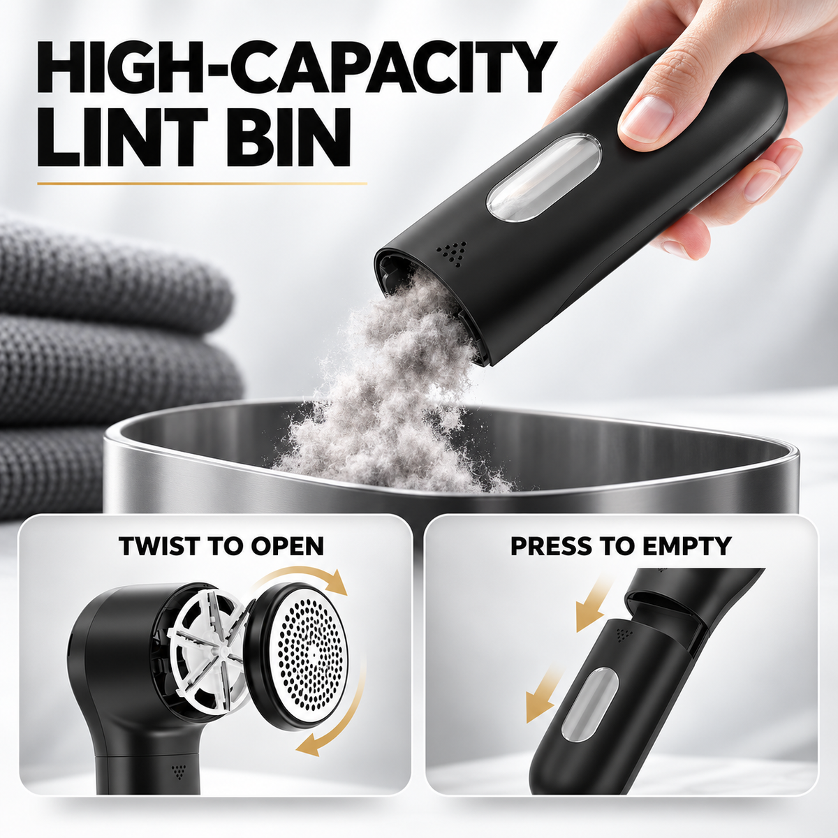 Fabric shaver lint bin being emptied