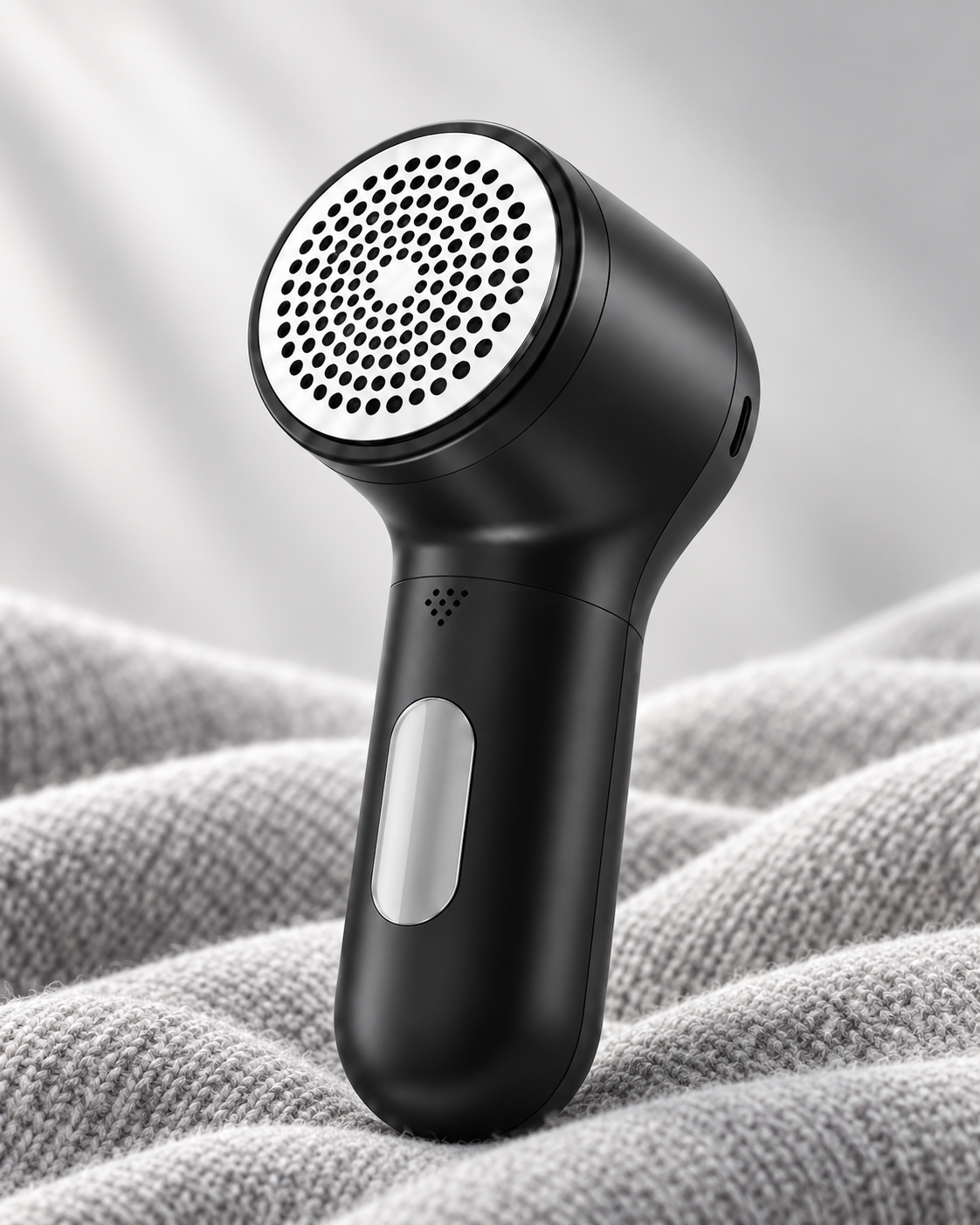 Black rechargeable fabric shaver with digital display